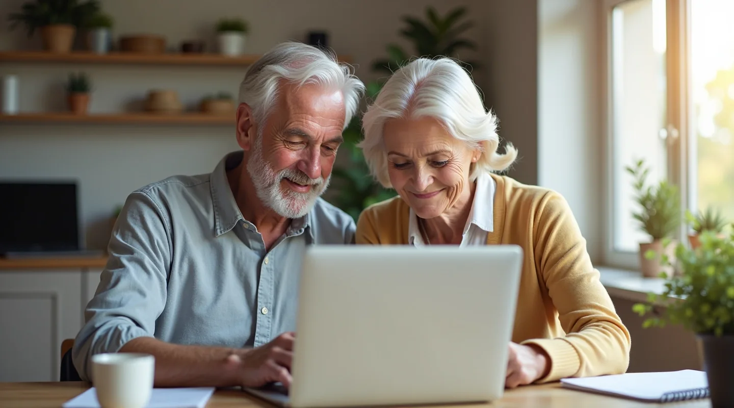 Echtpaar op leeftijd kijkt samen naar een tabletscherm