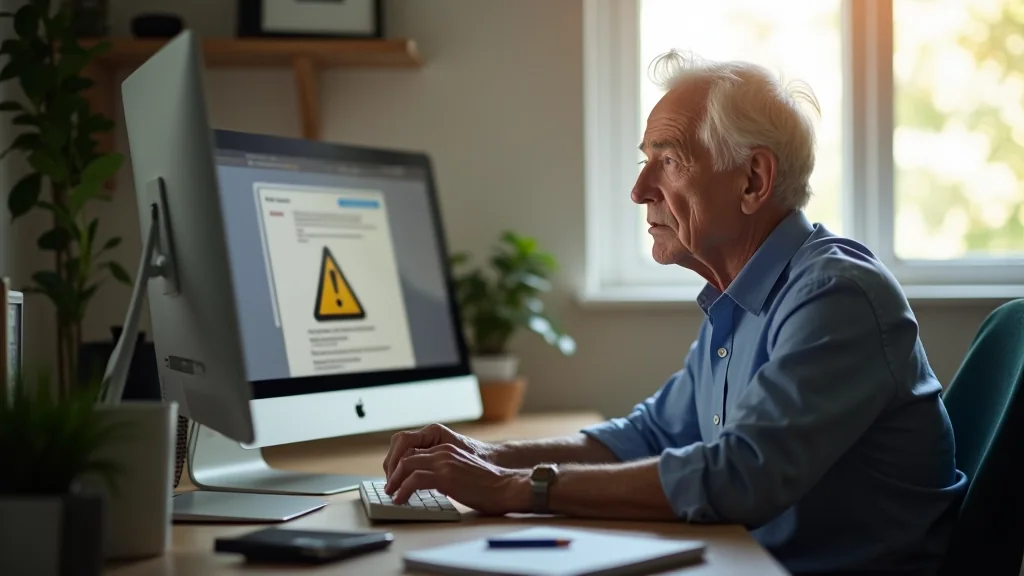 Man werkt aan een computer met een overheidswebsite op het scherm